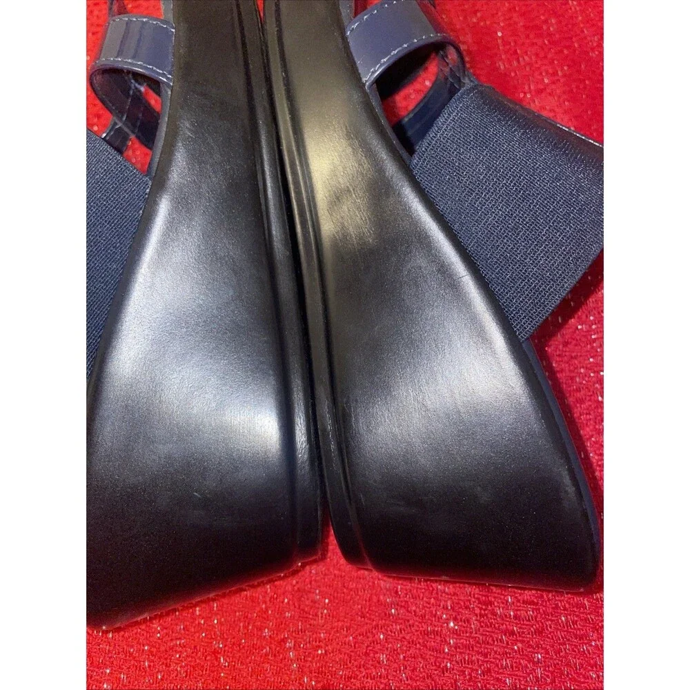 Italian Shoemakers Wedge Sandals Navy Blue Stretch Elastic Straps Italy 7 M